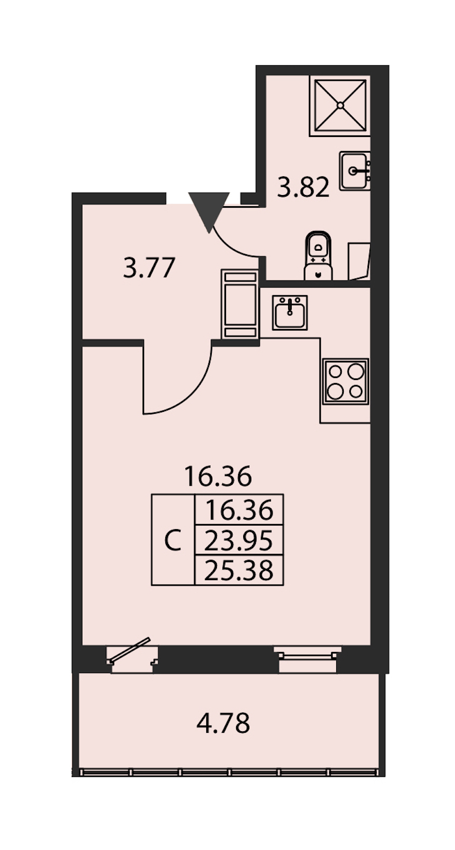 Квартира студия 23.95 м², 12/12 эт., ЖК «Полис ЛАВрики»